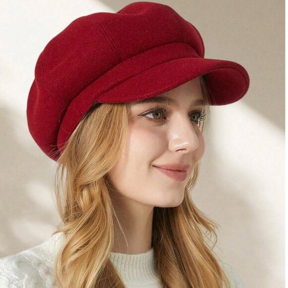 Baker Boy Beret Cap Burgundy - Picture 2 of 4